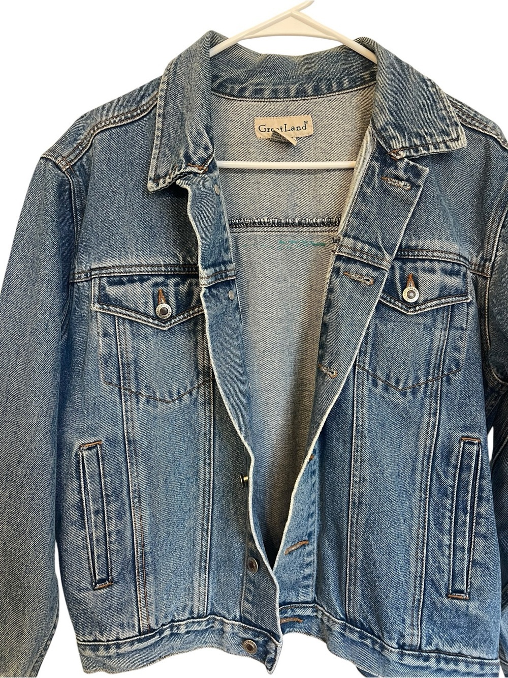 Vintage Grearland Blue Denim Jacket with Graphic Bear Back Panel 100% Cotton - Picture 4 of 6